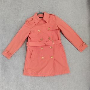 Lauren Ralph Laur Womens M Double Breasted Trench Coat Belted Coral Orange